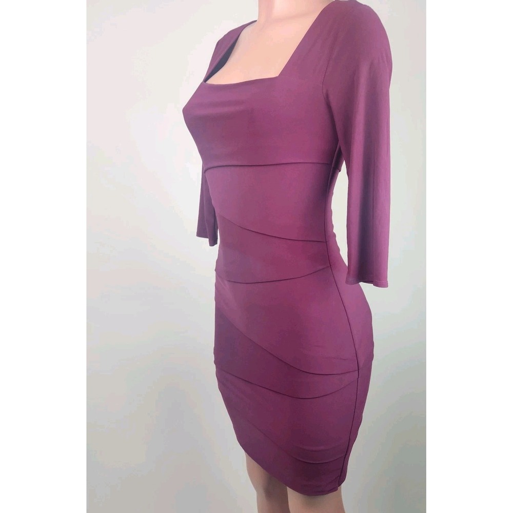 White House Black‎ Market BURGUNDY SQUARE NECK TIERED SLIMMING DRESS  Size 2 - Picture 4 of 6